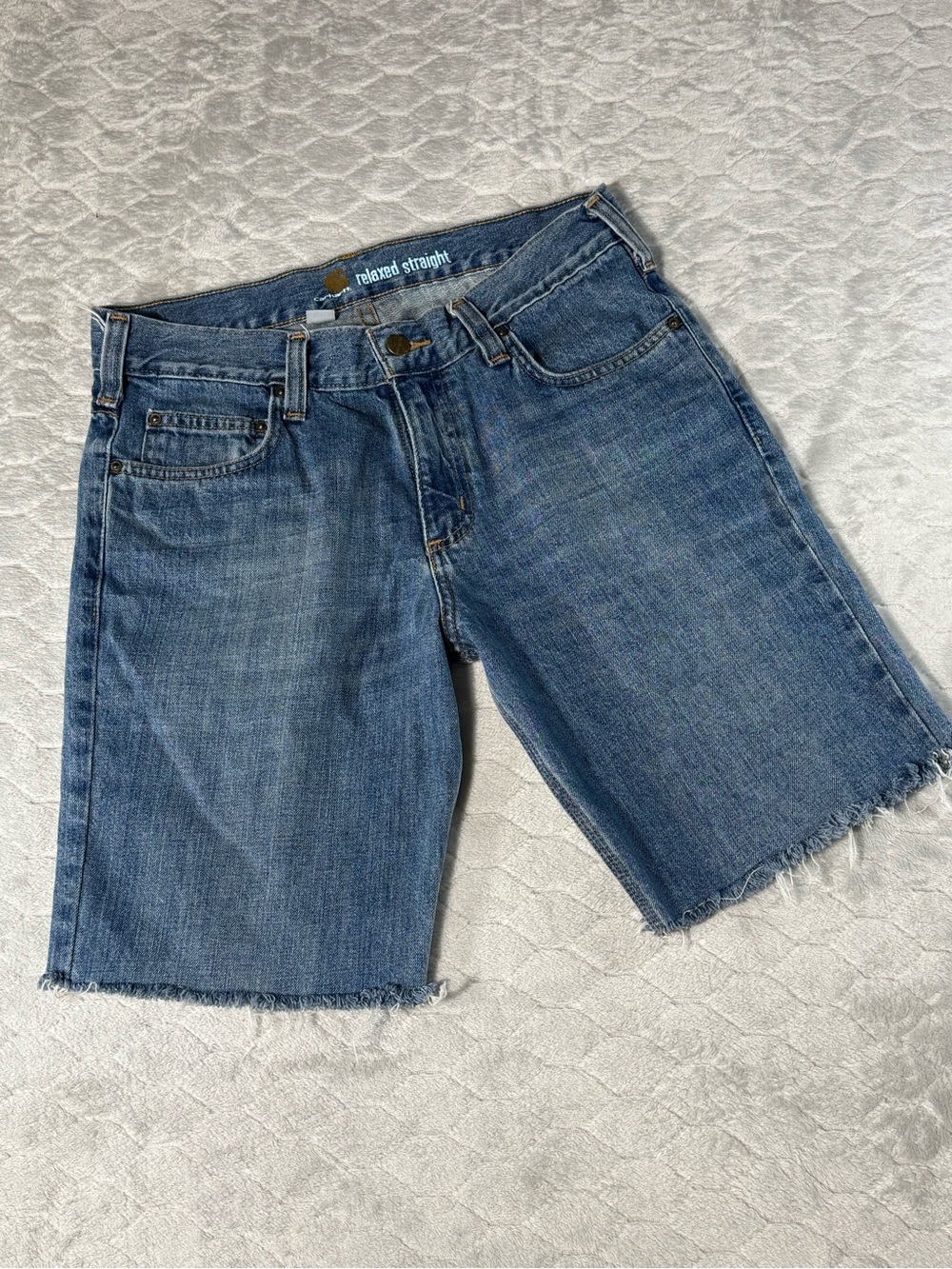 Carhartt Relaxed Straight Jorts Men’s 32 Blue Denim Cutoff Jean Shorts Raw Hem
